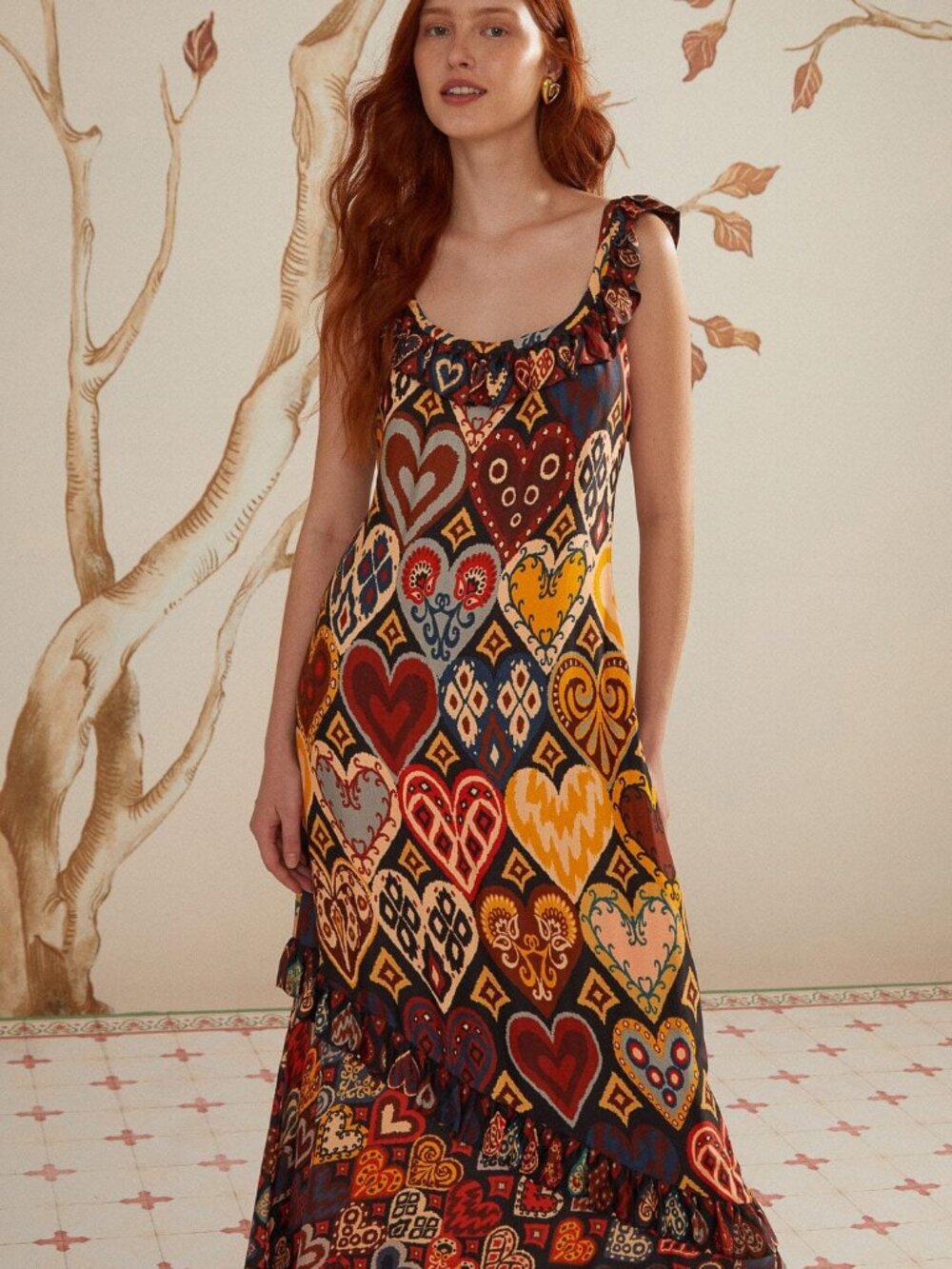 Gorgeous FARM RIO Black Hearts Ikat Maxi sz XXS NWT ❤